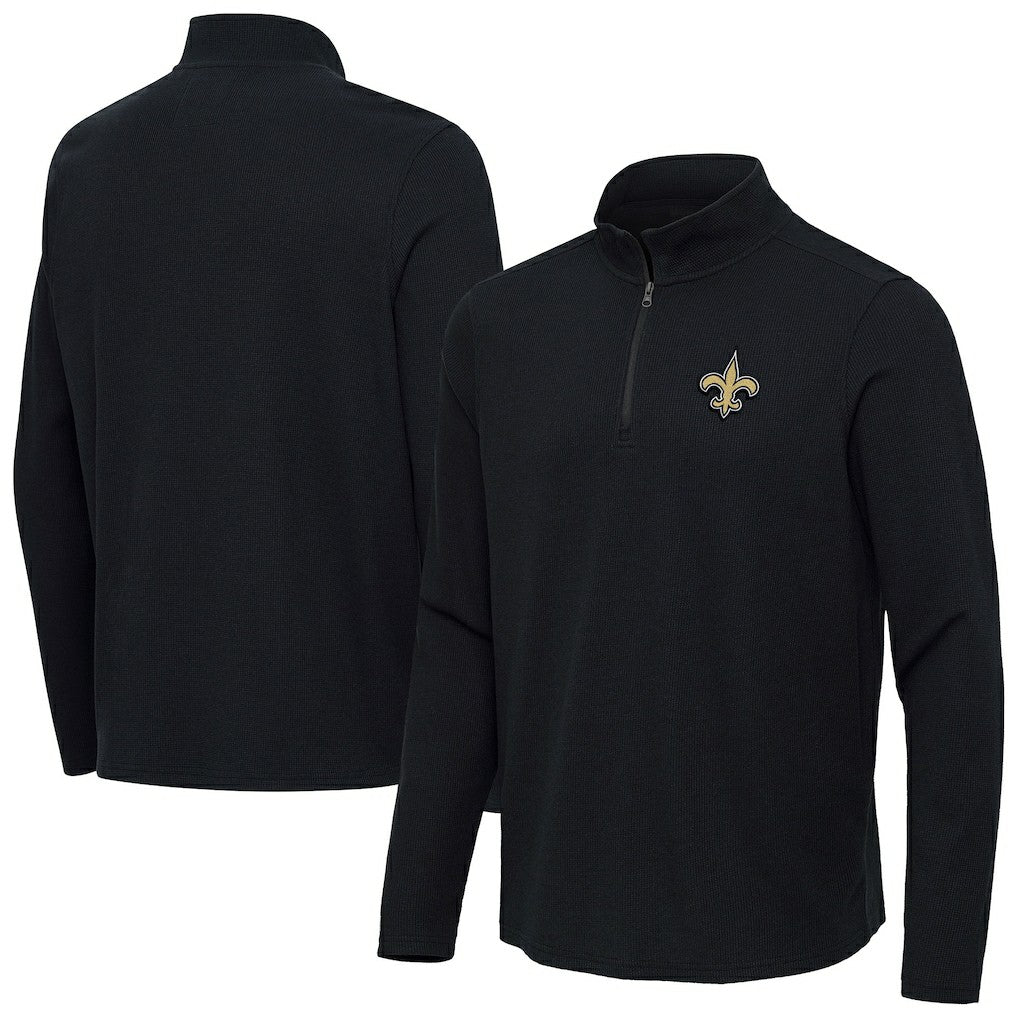 New Orleans Saints Antigua Sync Tri-Blend Quarter-Zip Pullover - Heather Black Pullover