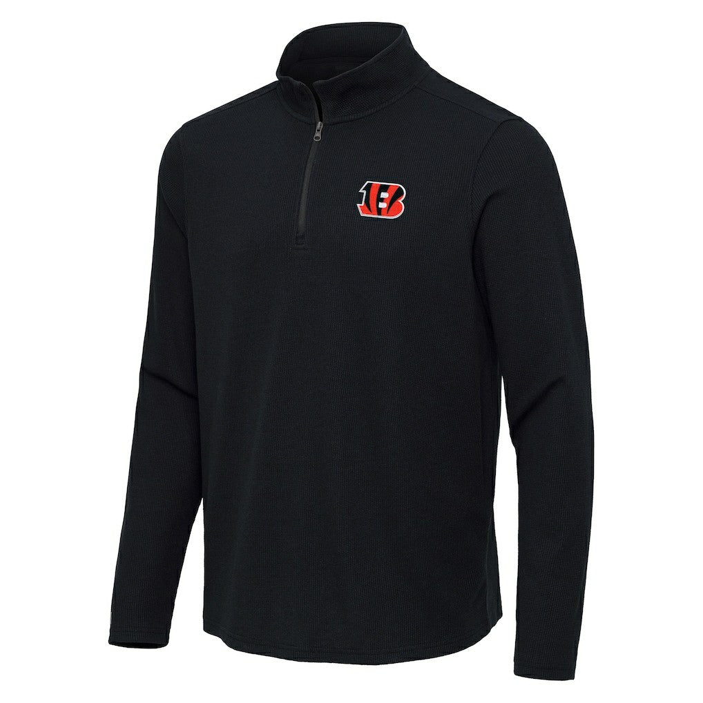 Cincinnati Bengals Antigua Sync Tri-Blend Quarter-Zip Pullover - Heather Black Pullover