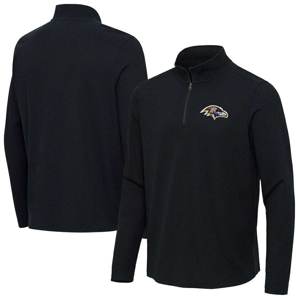 Baltimore Ravens Antigua Sync Tri-Blend Quarter-Zip Pullover - Heather Black Pullover