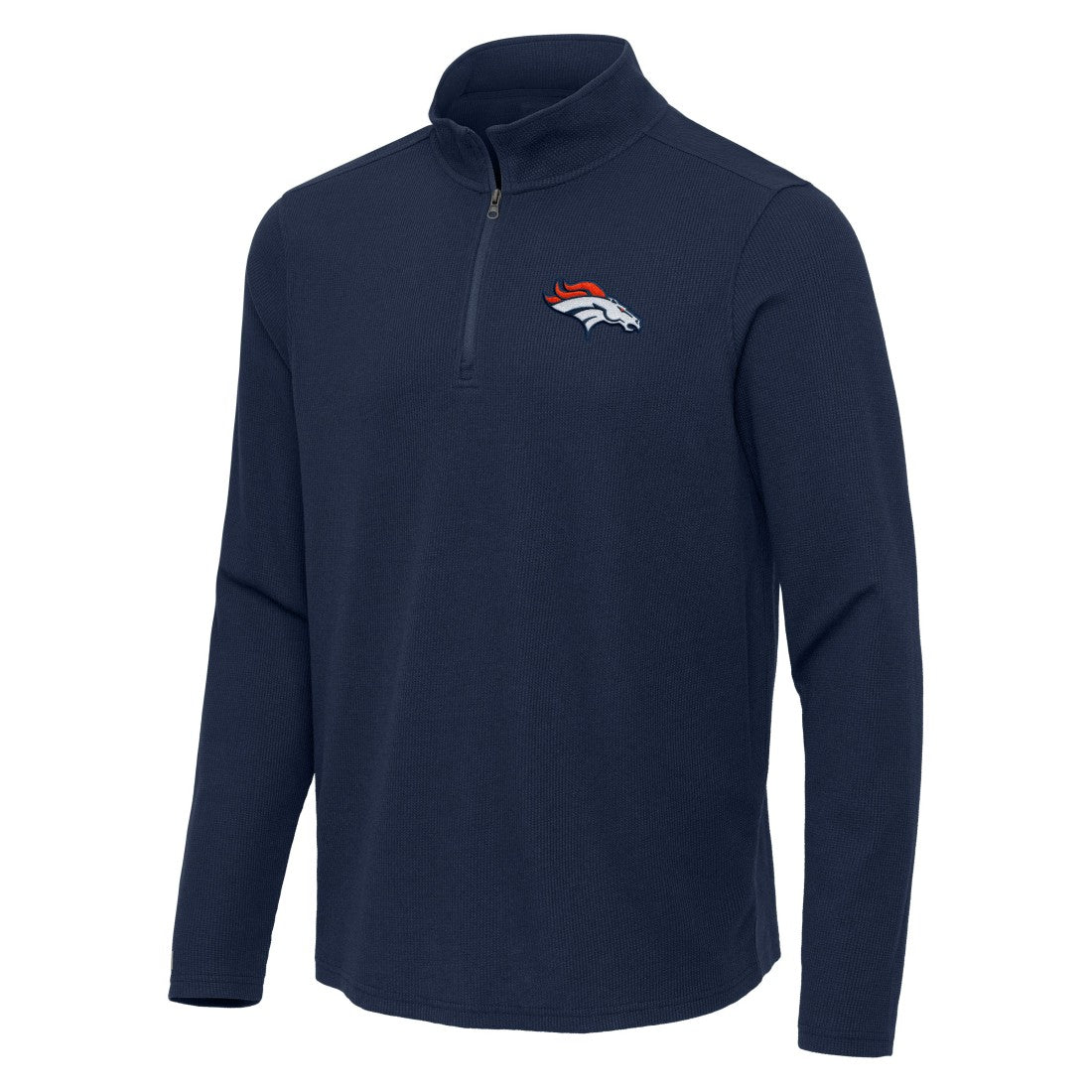 Denver Broncos Antigua Sync Tri-Blend Quarter-Zip Pullover - Heather Navy Pullover