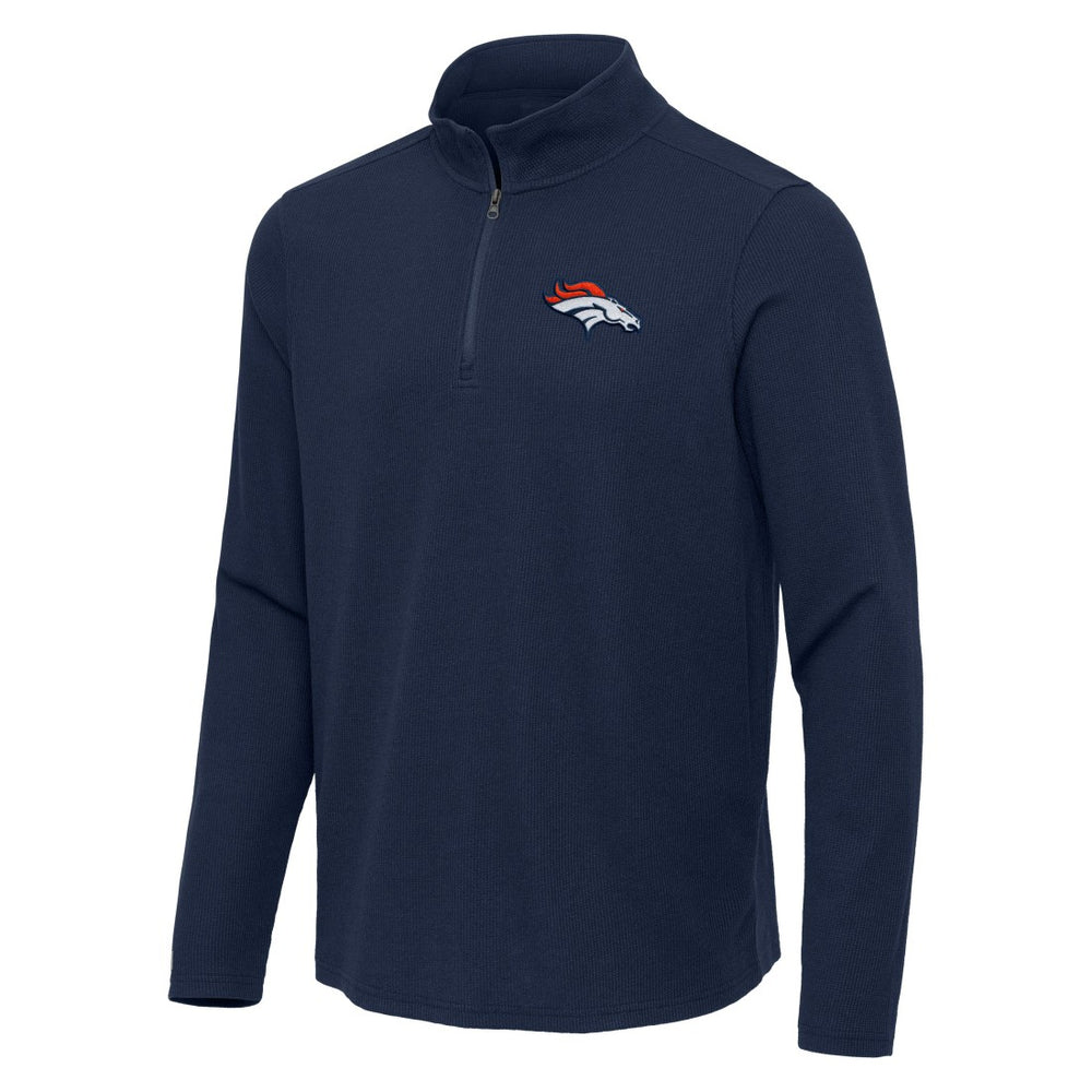 Denver Broncos Antigua Sync Tri-Blend Quarter-Zip Pullover - Heather Navy Pullover