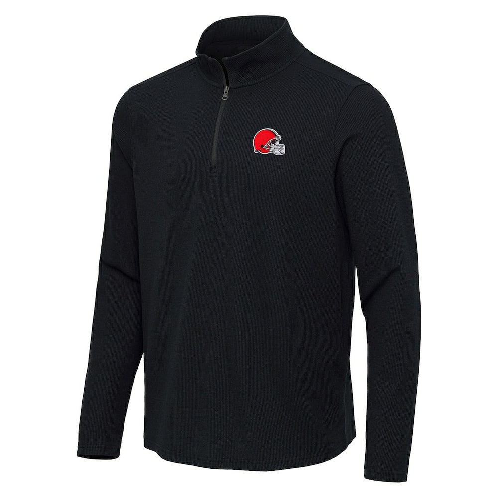 Cleveland Browns Antigua Sync Tri-Blend Quarter-Zip Pullover - Heather Black Pullover