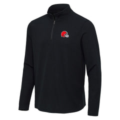 Cleveland Browns Antigua Sync Tri-Blend Quarter-Zip Pullover - Heather Black Pullover