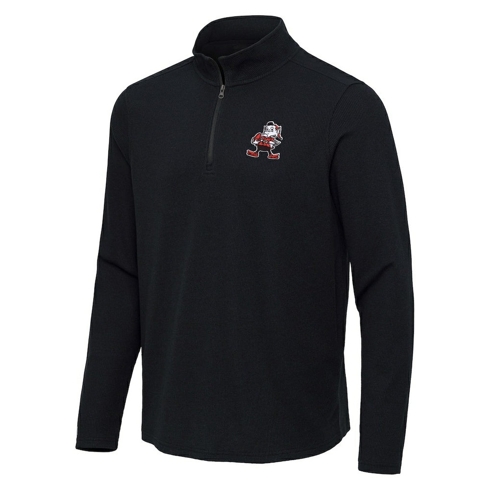 Cleveland Browns Antigua Throwback Sync Tri-Blend Quarter-Zip Pullover - Heather Black Pullover