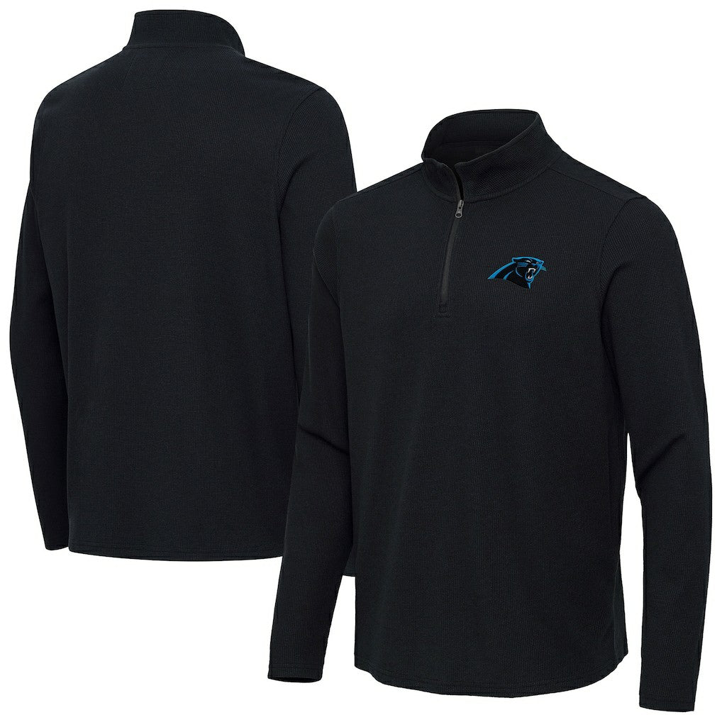 Carolina Panthers Antigua Sync Tri-Blend Quarter-Zip Pullover - Heather Black Pullover