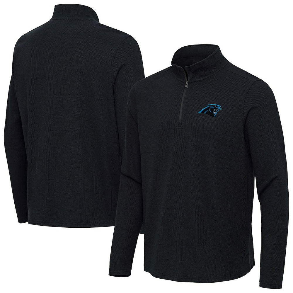 Carolina Panthers Antigua Sync Tri-Blend Quarter-Zip Pullover - Heather Black Pullover