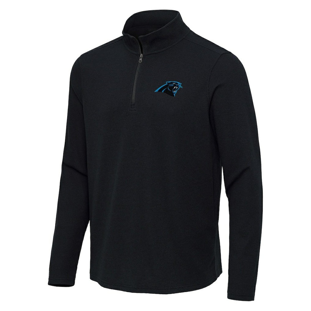 Carolina Panthers Antigua Sync Tri-Blend Quarter-Zip Pullover - Heather Black Pullover