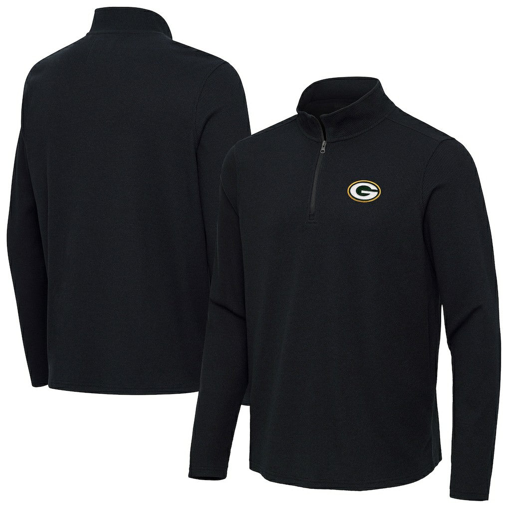 Green Bay Packers Antigua Sync Tri-Blend Quarter-Zip Pullover - Heather Black Pullover