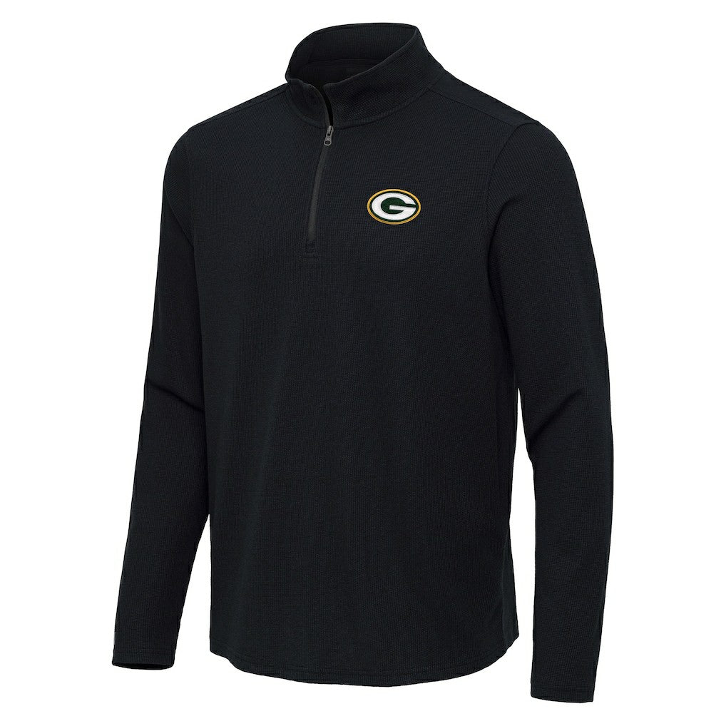 Green Bay Packers Antigua Sync Tri-Blend Quarter-Zip Pullover - Heather Black Pullover