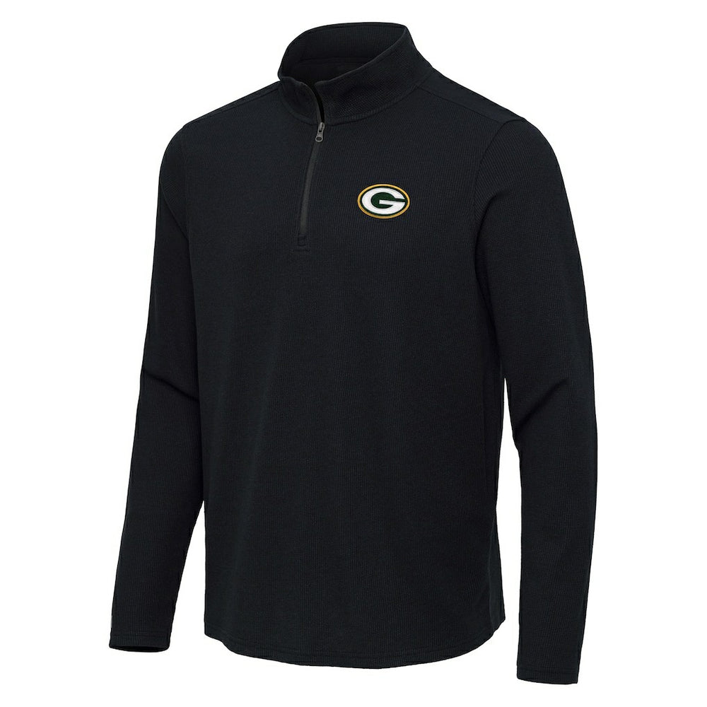 Green Bay Packers Antigua Sync Tri-Blend Quarter-Zip Pullover - Heather Black Pullover