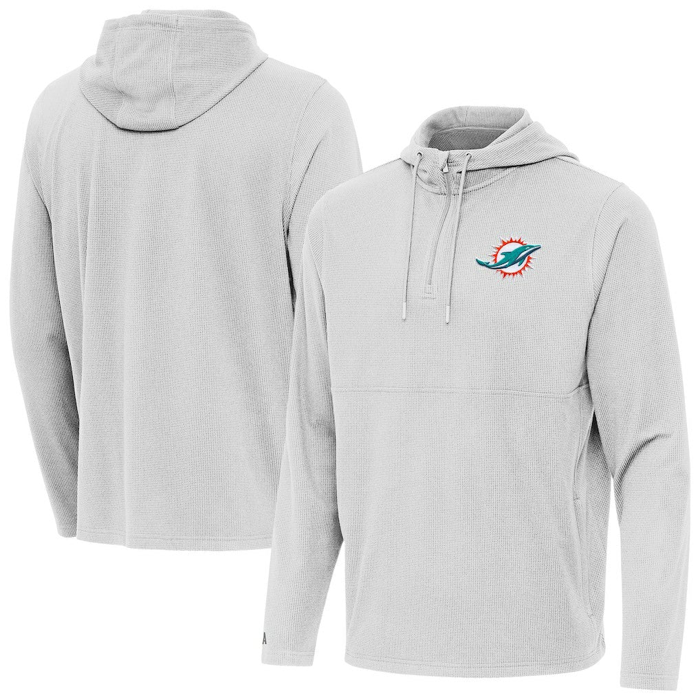 Miami Dolphins Antigua Connected Quarter-Zip Pullover Hoodie - Gray Hoodies