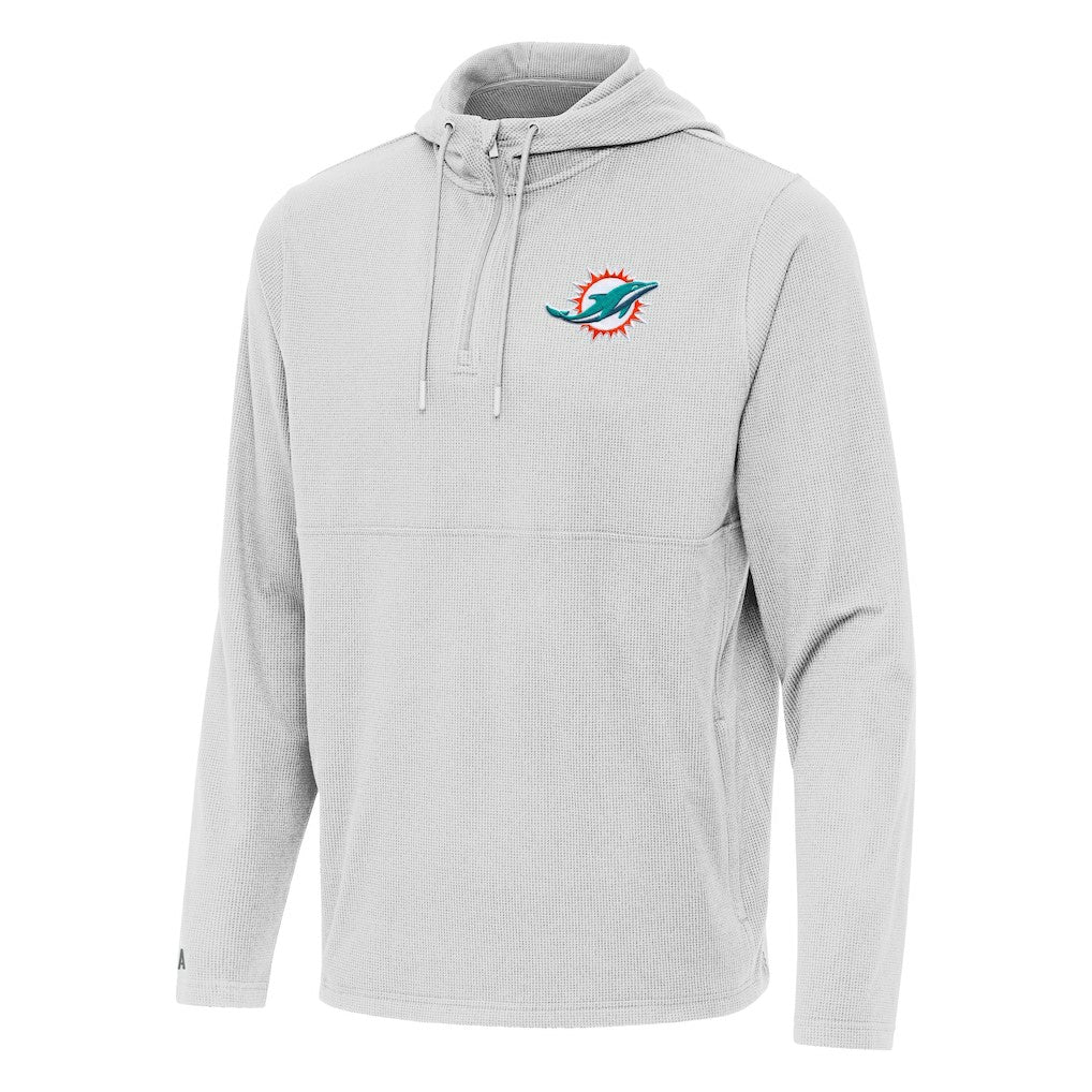 Miami Dolphins Antigua Connected Quarter-Zip Pullover Hoodie - Gray Hoodies
