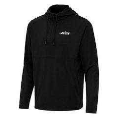New York Jets Antigua Connected Quarter-Zip Pullover Hoodie - Black Hoodies