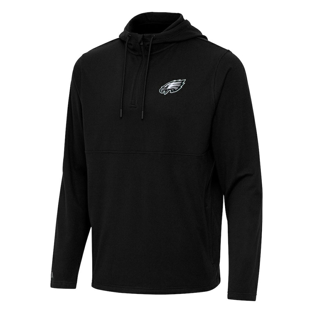 Philadelphia Eagles Antigua Connected Quarter-Zip Pullover Hoodie - Black Hoodies