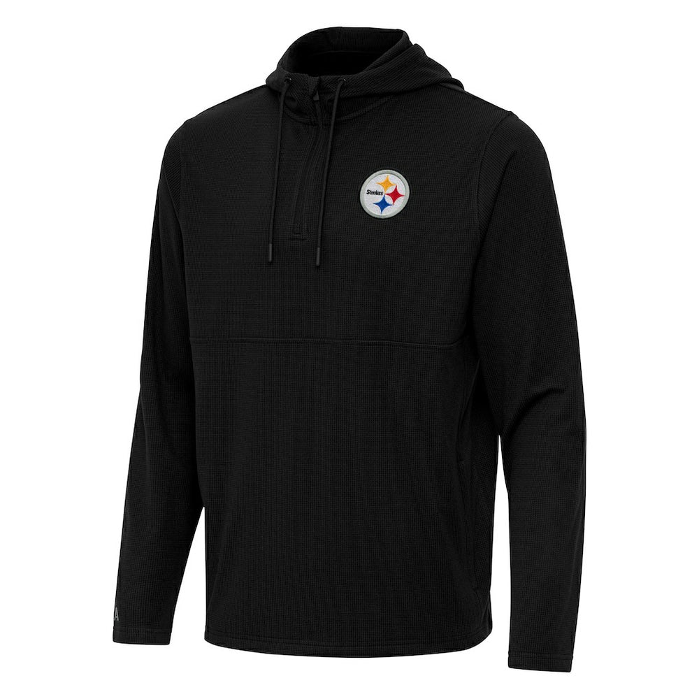 Pittsburgh Steelers Antigua Connected Quarter-Zip Pullover Hoodie - Black Hoodies