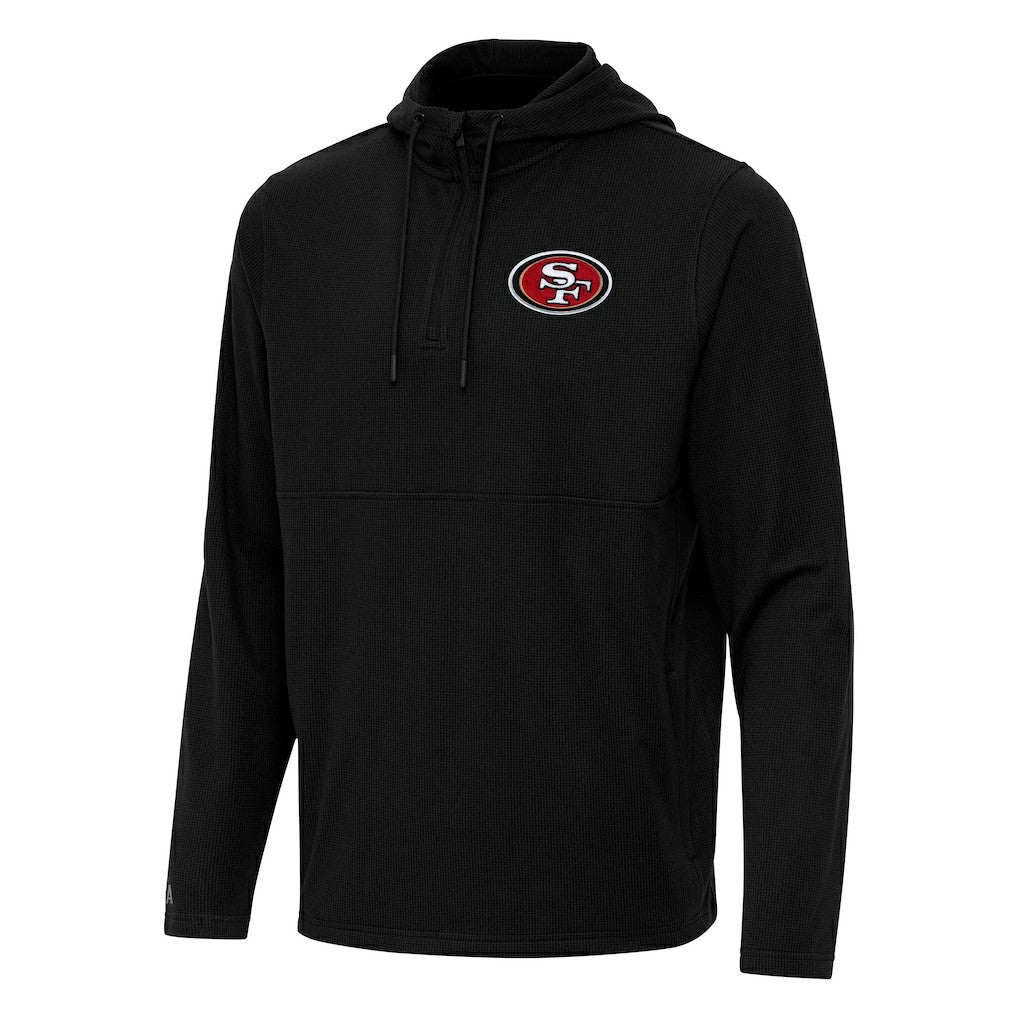 San Francisco 49ers Antigua Connected Quarter-Zip Pullover Hoodie - Black Hoodies