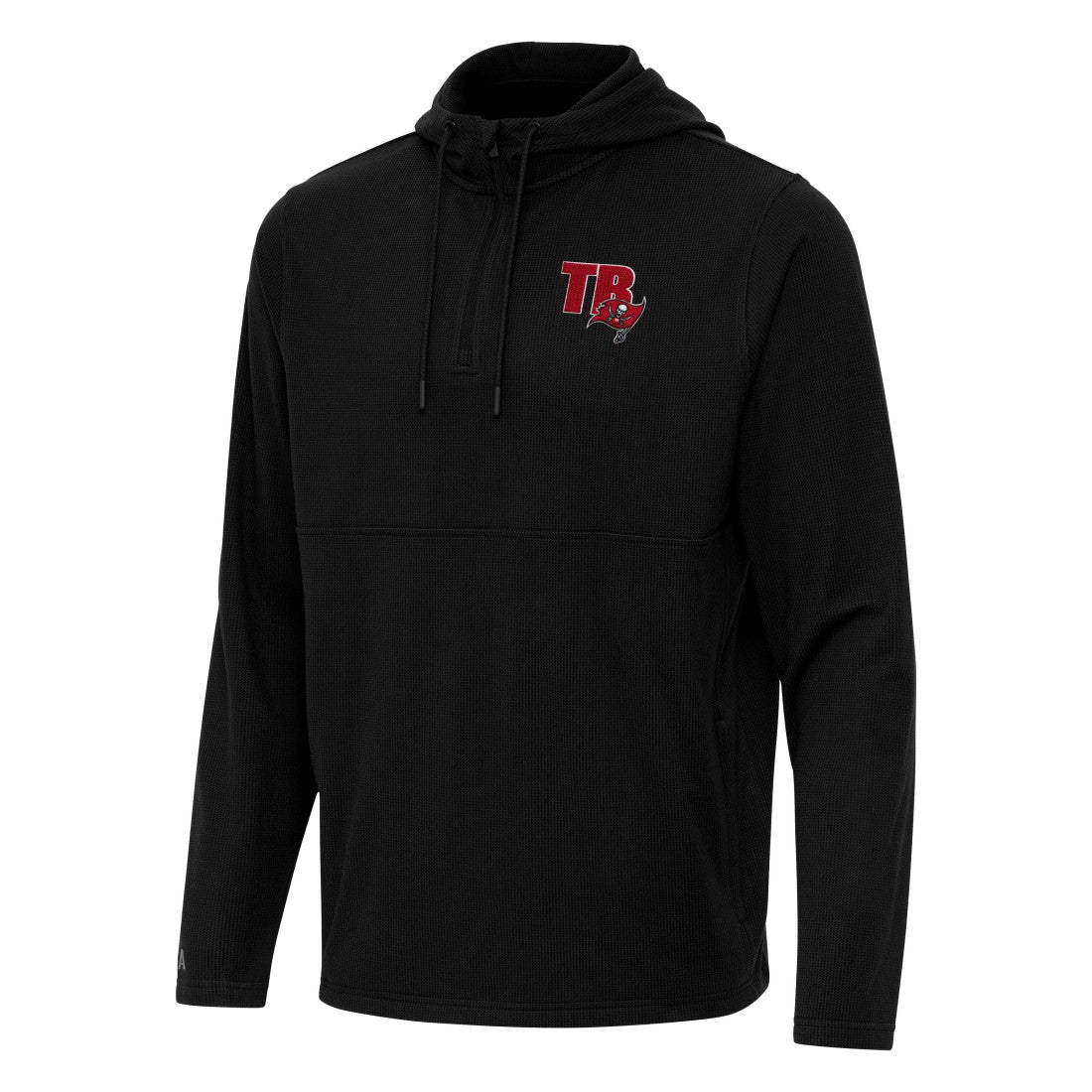 Tampa Bay Buccaneers Antigua Connected Quarter-Zip Pullover Hoodie - Black Hoodies