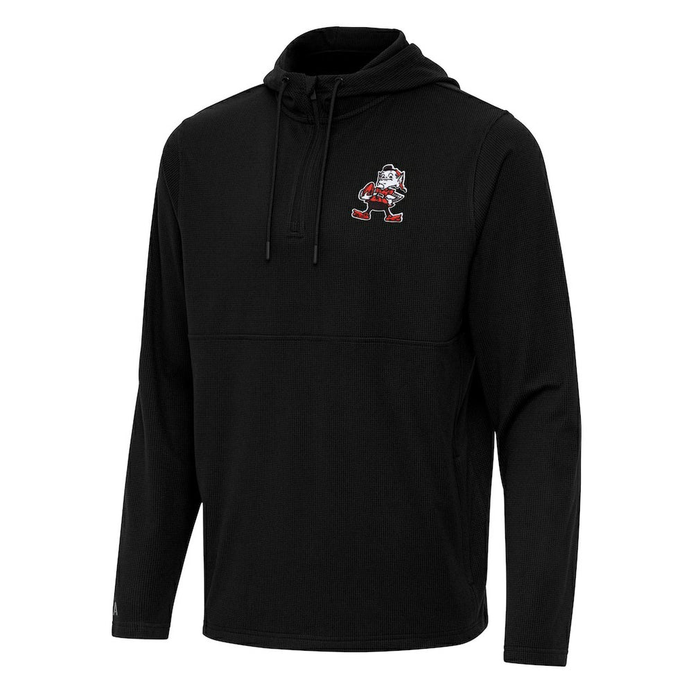Cleveland Browns Antigua Throwback Connected Quarter-Zip Pullover Hoodie - Black Hoodies