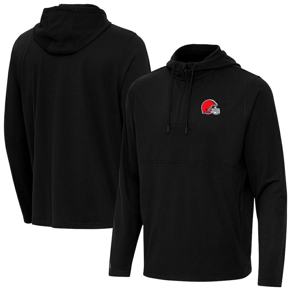 Cleveland Browns Antigua Connected Quarter-Zip Pullover Hoodie - Black Hoodies