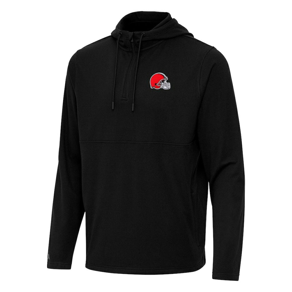 Cleveland Browns Antigua Connected Quarter-Zip Pullover Hoodie - Black Hoodies
