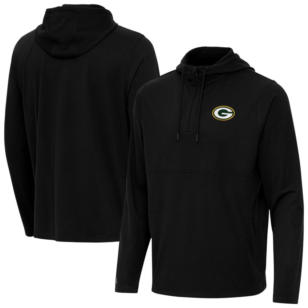Green Bay Packers Antigua Connected Quarter-Zip Pullover Hoodie - Black Hoodies