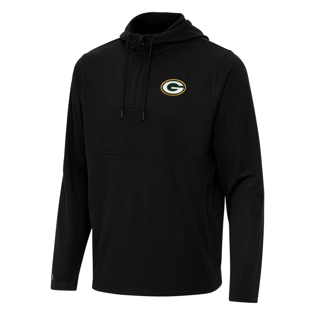 Green Bay Packers Antigua Connected Quarter-Zip Pullover Hoodie - Black Hoodies
