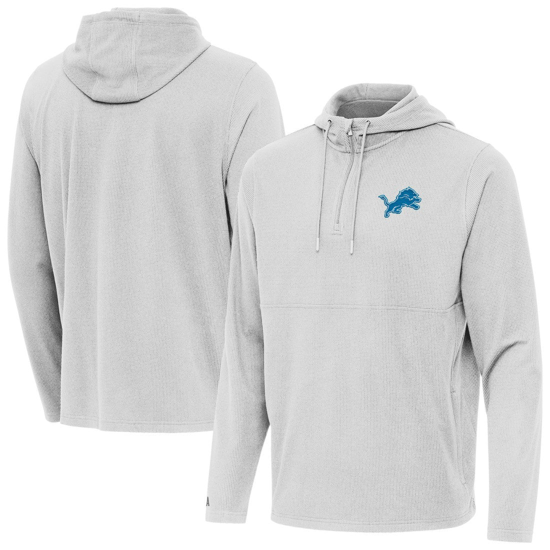 Detroit Lions Antigua Connected Quarter-Zip Pullover Hoodie - Gray Hoodies