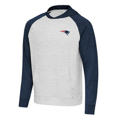 New England Patriots Antigua Urgent Pullover Hoodie - Heather Navy/Gray Hoodies