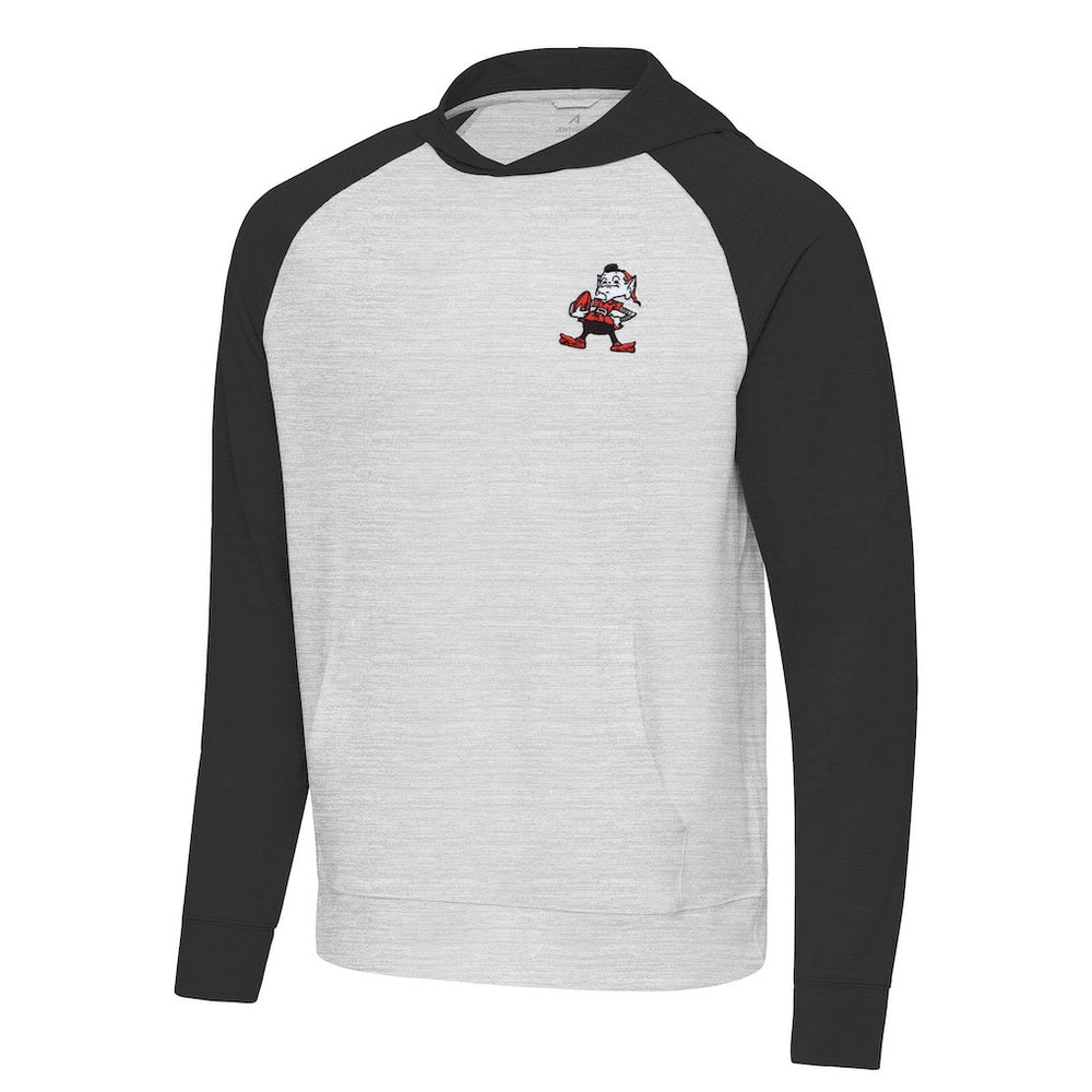 Cleveland Browns Antigua Urgent Pullover Hoodie - Black/Heather Gray Hoodies