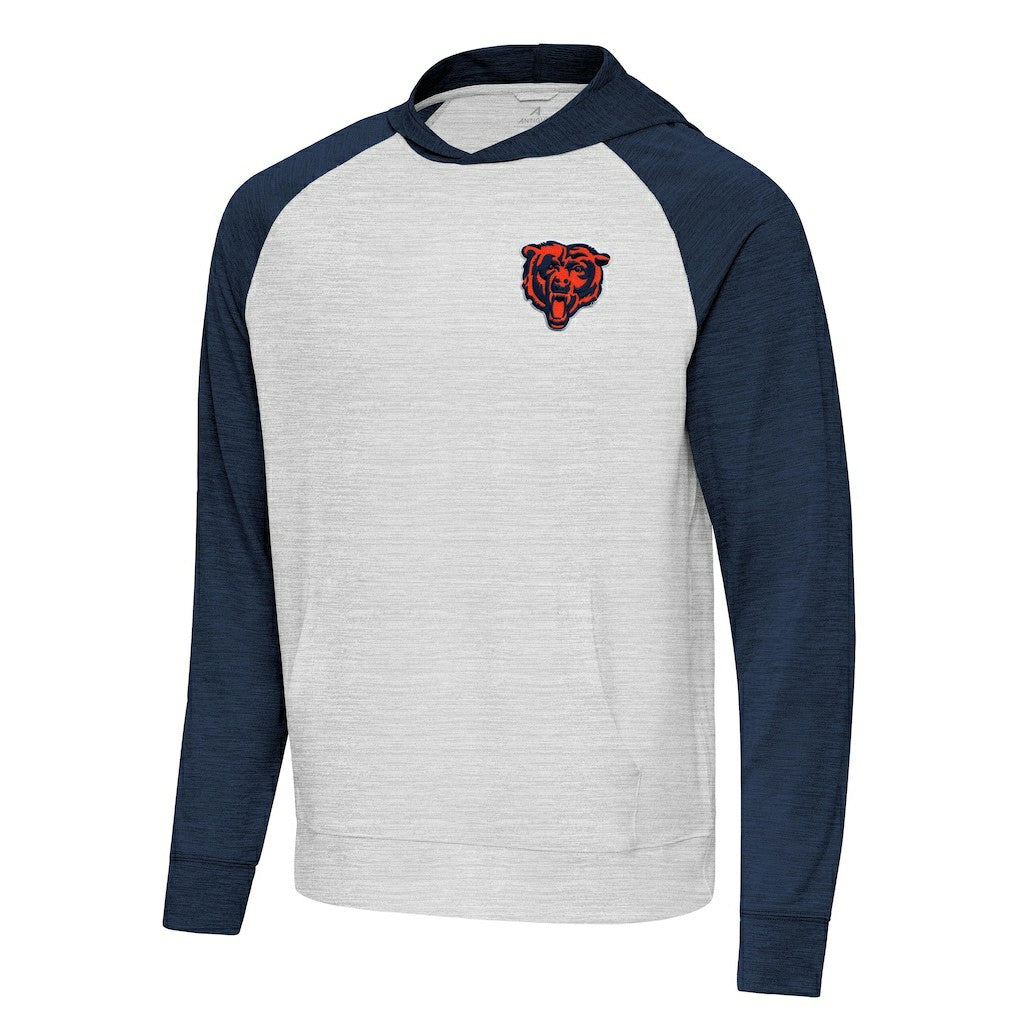 Chicago Bears Antigua Urgent Pullover Hoodie - Heather Navy/Gray Hoodies