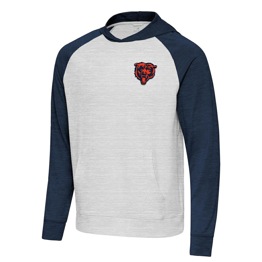 Chicago Bears Antigua Urgent Pullover Hoodie - Heather Navy/Gray Hoodies