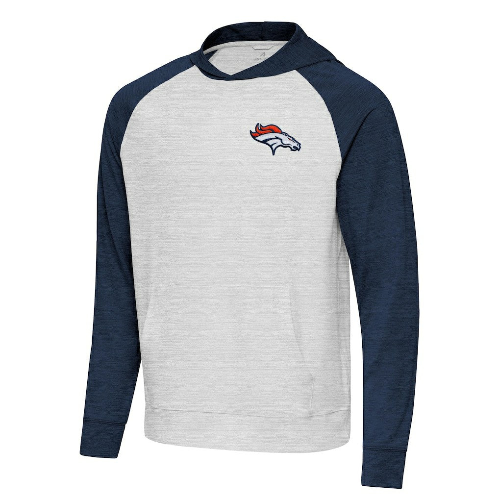 Denver Broncos Antigua Urgent Pullover Hoodie - Heather Navy/Gray Hoodies