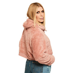 San Francisco 49ers Jill Martin Women's Tonal Sherpa Cropped Hoodie - Pink Hoodies