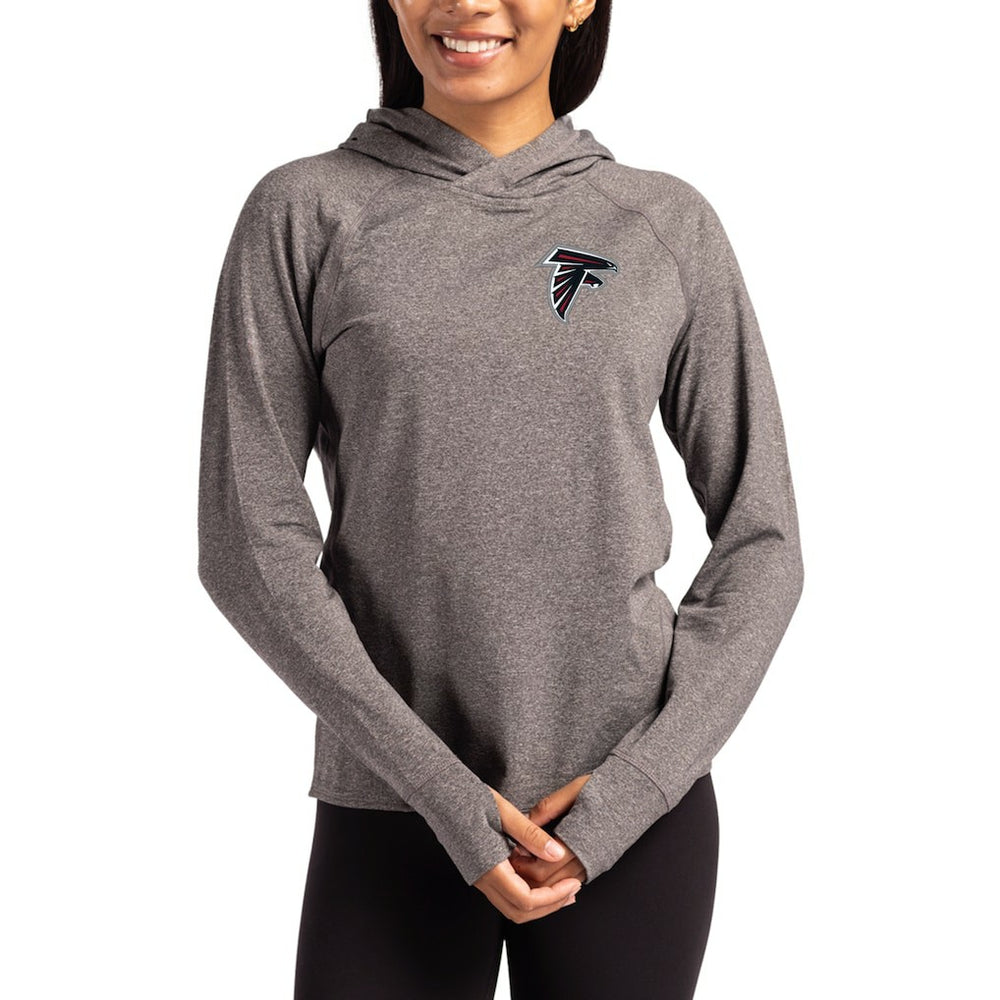 Atlanta Falcons Cutter & Buck Women's Primary Logo Adapt Knit Recycled Raglan Pullover Hoodie - Heather Charcoal Hoodies