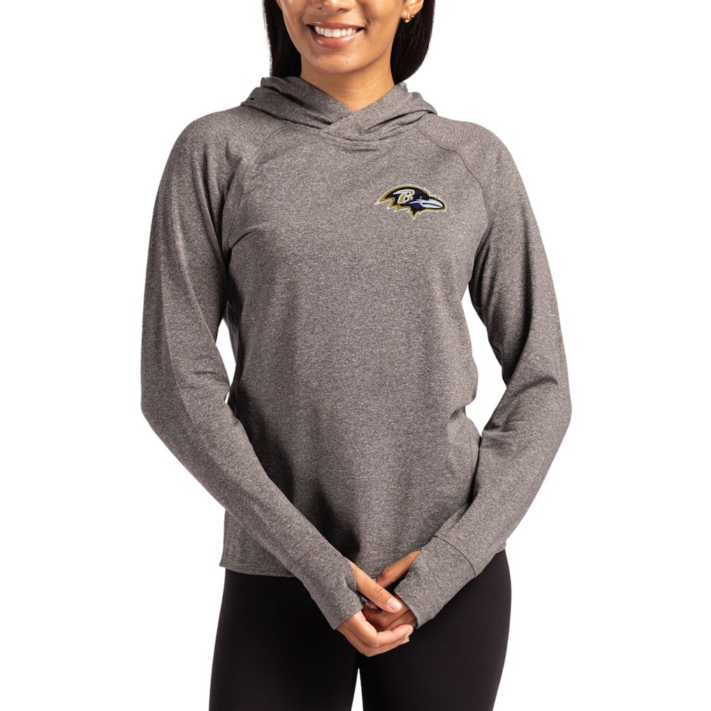 Baltimore Ravens Cutter & Buck Women's Primary Logo Adapt Knit Recycled Raglan Pullover Hoodie - Heather Charcoal Hoodies