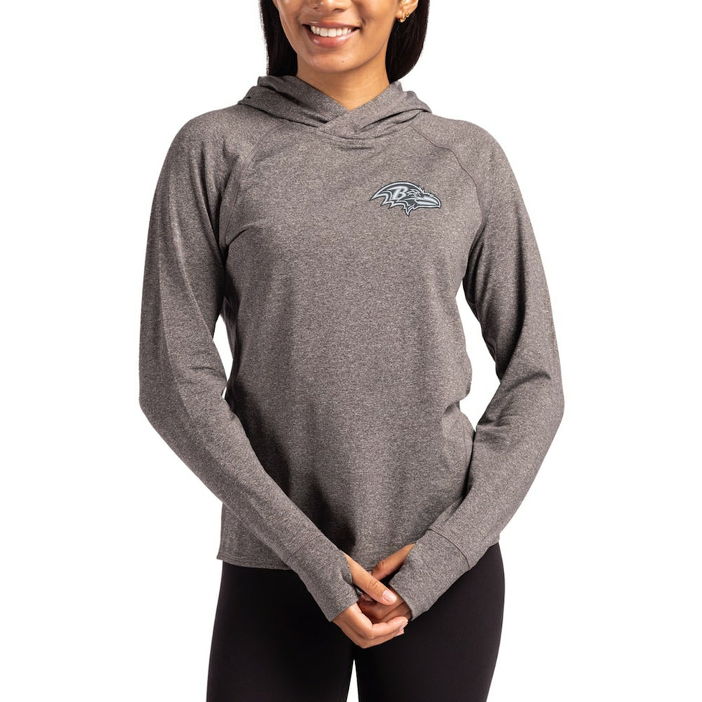 Baltimore Ravens Cutter & Buck Women's Tonal Logo Adapt Knit Recycled Raglan Pullover Hoodie - Heather Charcoal Hoodies