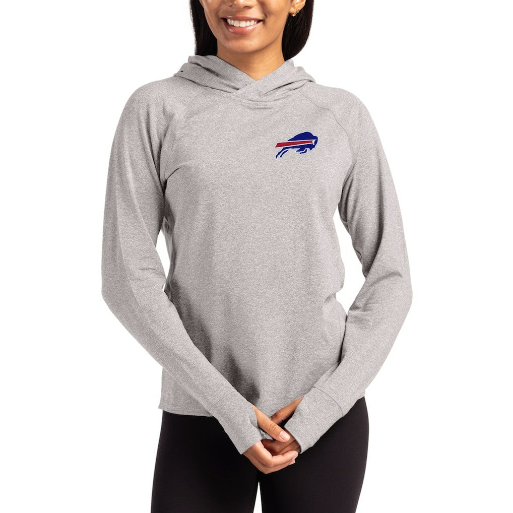 Buffalo Bills Cutter & Buck Women's Primary Logo Adapt Knit Recycled Raglan Pullover Hoodie - Heather Gray Hoodies