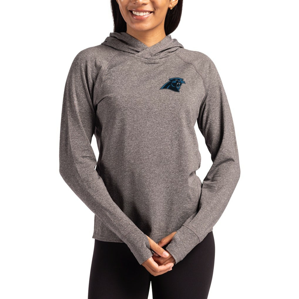 Carolina Panthers Cutter & Buck Women's Primary Logo Adapt Knit Recycled Raglan Pullover Hoodie - Heather Charcoal Hoodies