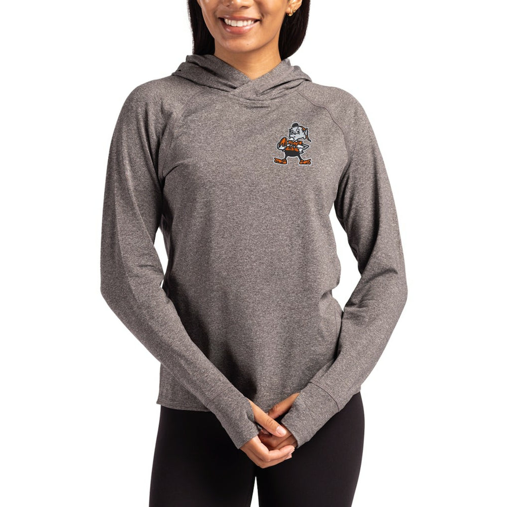 Cleveland Browns Cutter & Buck Women's Throwback Logo Adapt Knit Recycled Raglan Pullover Hoodie - Heather Charcoal Hoodies