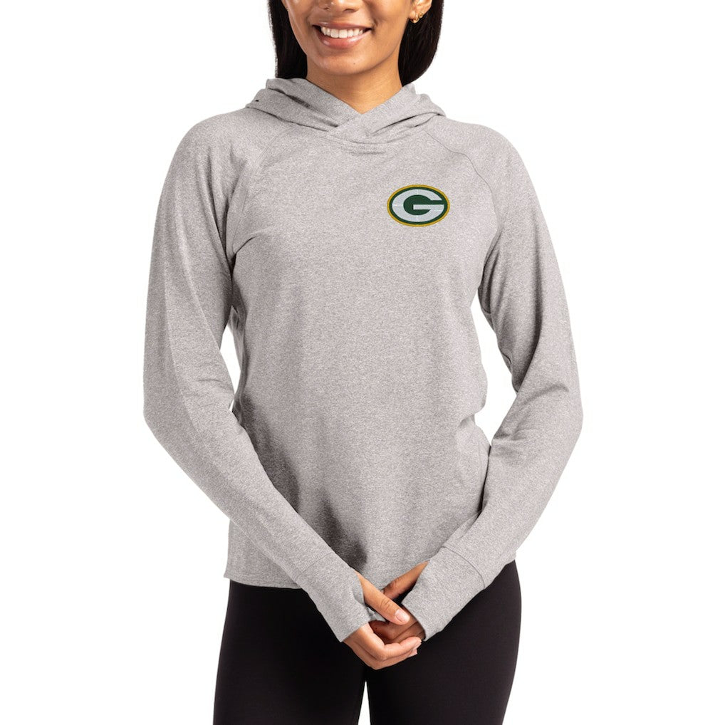 Green Bay Packers Cutter & Buck Women's Primary Logo Adapt Knit Recycled Raglan Pullover Hoodie - Heather Gray Hoodies