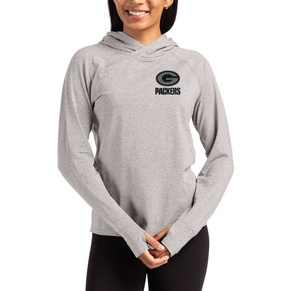 Green Bay Packers Cutter & Buck Women's Tonal Logo Adapt Knit Recycled Raglan Pullover Hoodie - Heather Gray Hoodies