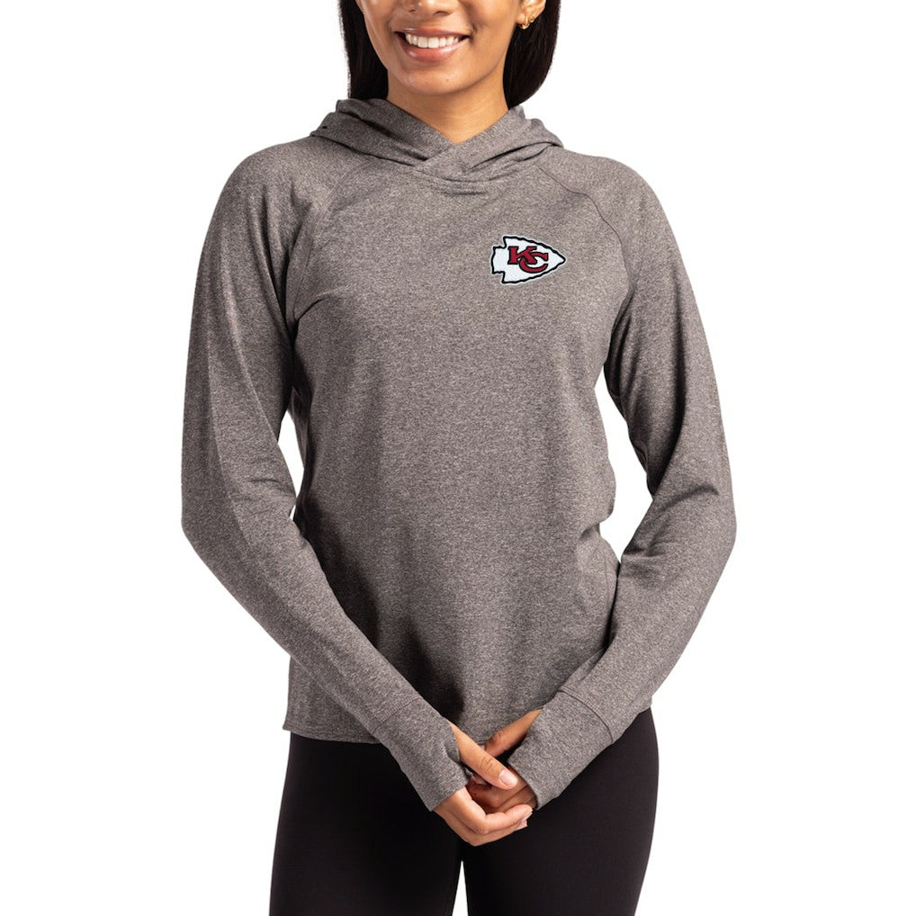 Kansas City Chiefs Cutter & Buck Women's Primary Logo Adapt Knit Recycled Raglan Pullover Hoodie - Heather Charcoal Hoodies