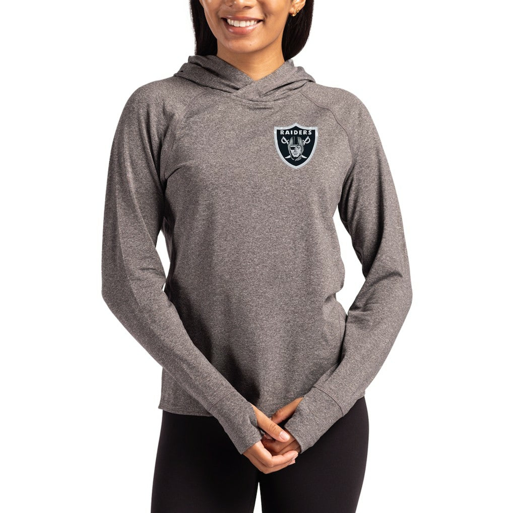 Las Vegas Raiders Cutter & Buck Women's Primary Logo Adapt Knit Recycled Raglan Pullover Hoodie - Heather Charcoal Hoodies