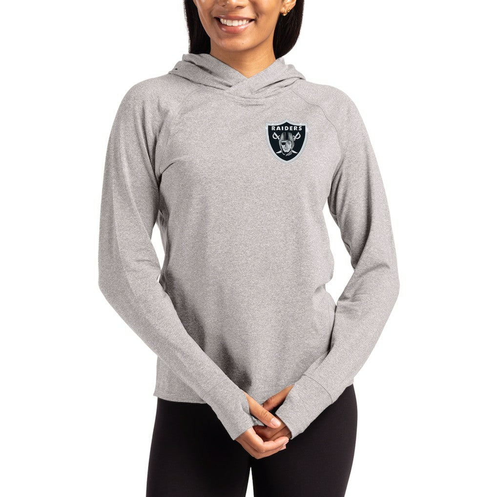 Las Vegas Raiders Cutter & Buck Women's Primary Logo Adapt Knit Recycled Raglan Pullover Hoodie - Heather Gray Hoodies