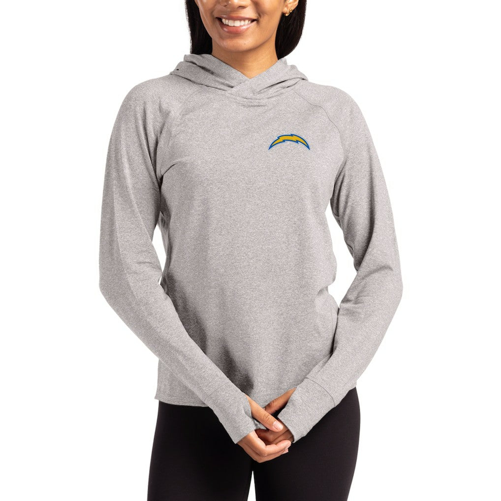 Los Angeles Chargers Cutter & Buck Women's Primary Logo Adapt Knit Recycled Raglan Pullover Hoodie - Heather Gray Hoodies