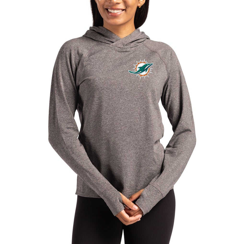 Miami Dolphins Cutter & Buck Women's Primary Logo Adapt Knit Recycled Raglan Pullover Hoodie - Heather Charcoal Hoodies