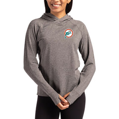 Miami Dolphins Cutter & Buck Women's Throwback Logo Adapt Knit Recycled Raglan Pullover Hoodie - Heather Charcoal Hoodies
