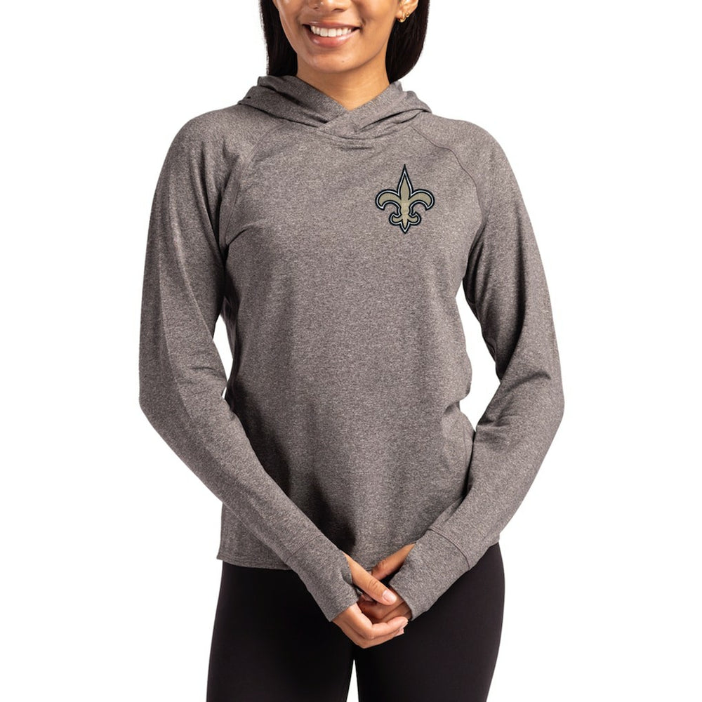 New Orleans Saints Cutter & Buck Women's Primary Logo Adapt Knit Recycled Raglan Pullover Hoodie - Heather Charcoal Hoodies