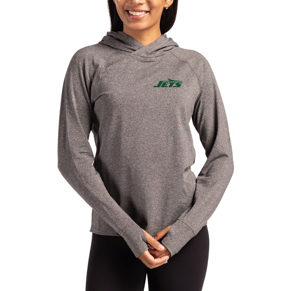 New York Jets Cutter & Buck Women's Primary Logo Adapt Knit Recycled Raglan Pullover Hoodie - Heather Charcoal Hoodies