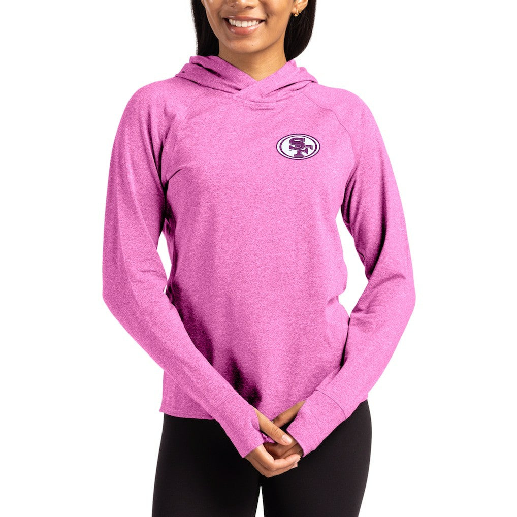 San Francisco 49ers Cutter & Buck Women's Tonal Logo Adapt Knit Recycled Raglan Pullover Hoodie - Pink Hoodies